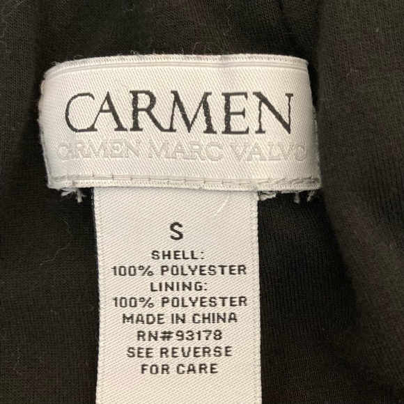 CARMEN MARC VALVO Black Zipper & Tie Front Blouse Sheer Long Sleeves Size Small - Picture 6 of 7